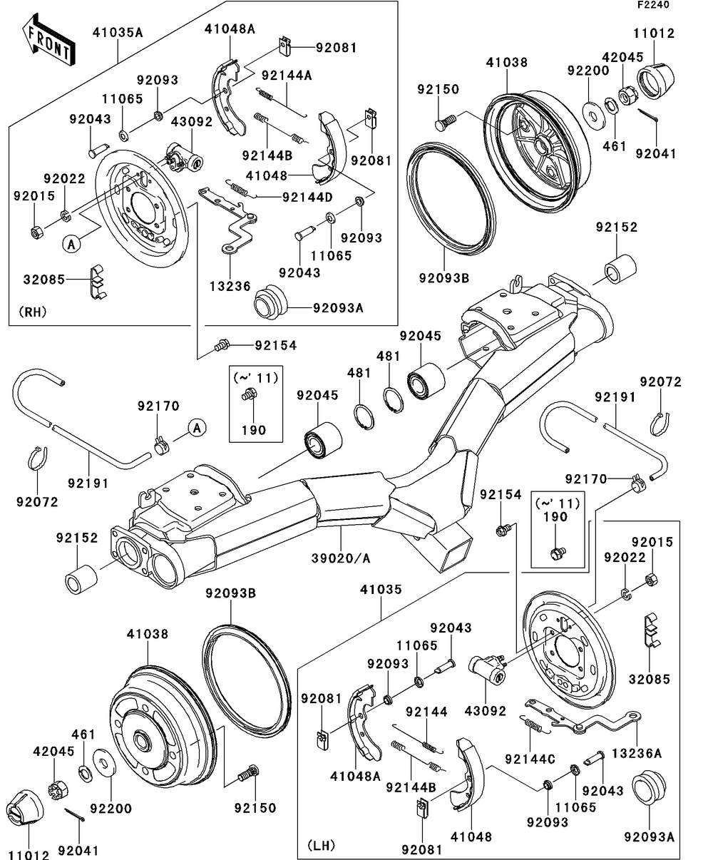 Rear Hubs/Brakes Diagram and Parts List for KAF950GDF 2013 Kawasaki Lawn Tractor Accessories