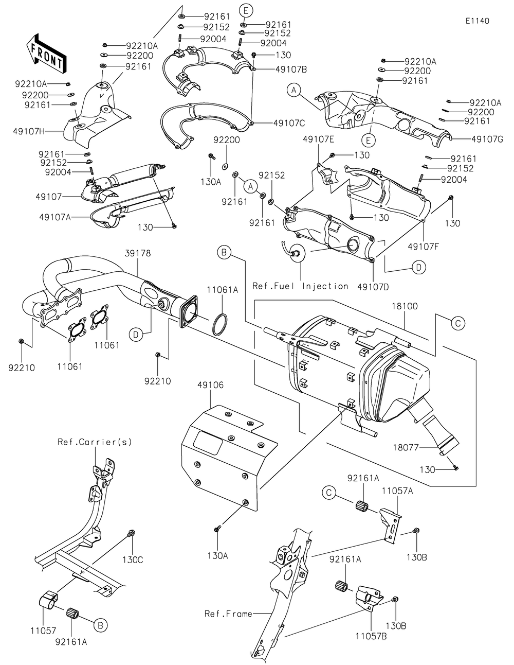 Muffler Diagram and Parts List for KRT1000BPFNL 2023 Kawasaki Lawn Tractor Accessories