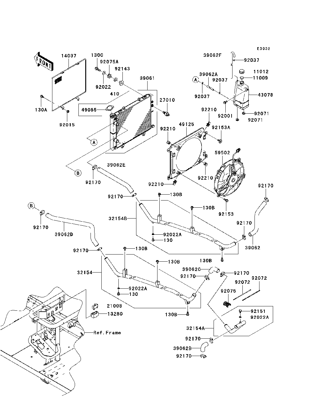 Radiator Diagram and Parts List for KAF950E8F 2008 Kawasaki Lawn Tractor Accessories