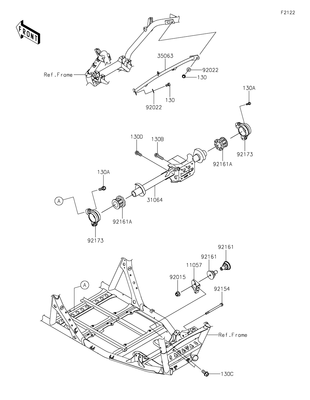 Engine Mount Diagram and Parts List for KRF1000DPFNL 2023 Kawasaki Lawn Tractor Accessories