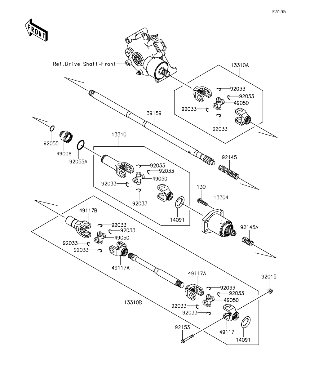 Drive Shaft-Propeller Diagram and Parts List for KAF400DFF 2015 Kawasaki Lawn Tractor Accessories
