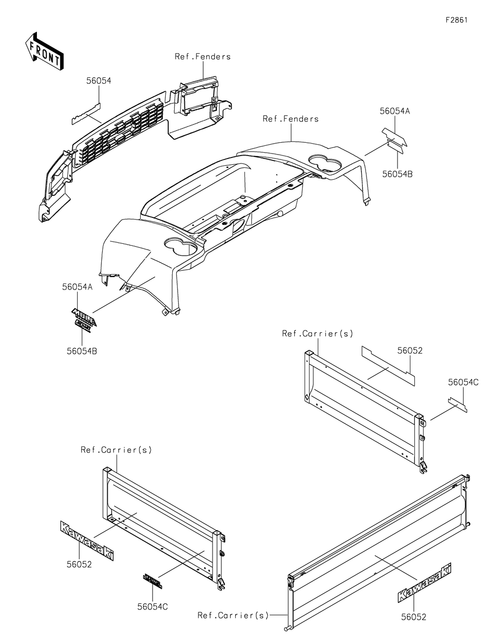 Decals Diagram and Parts List for KAF620WLS 2020 Kawasaki Lawn Tractor Accessories