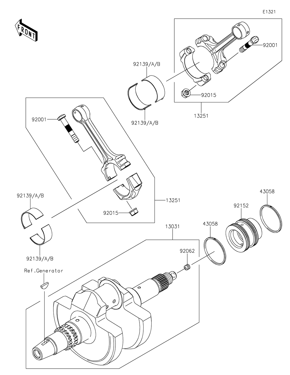 Crankshaft Diagram and Parts List for KRF800GKF 2019 Kawasaki Lawn Tractor Accessories