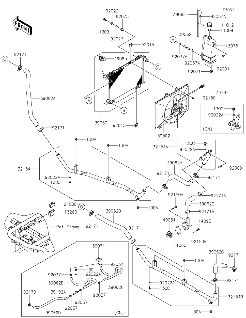 Radiator Diagram and Parts List for KAF620RLF 2020 Kawasaki Lawn Tractor Accessories