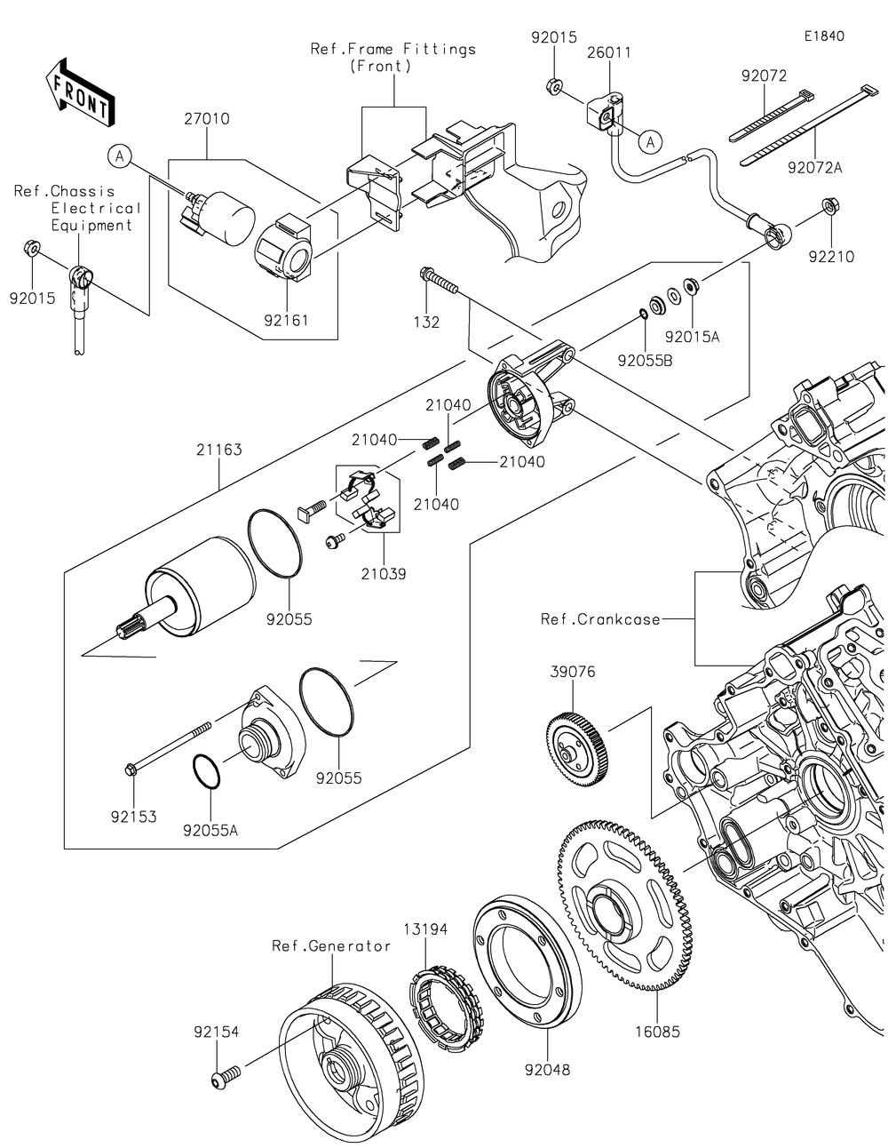 Starter Motor Diagram and Parts List for KRF800GKF 2019 Kawasaki Lawn Tractor Accessories