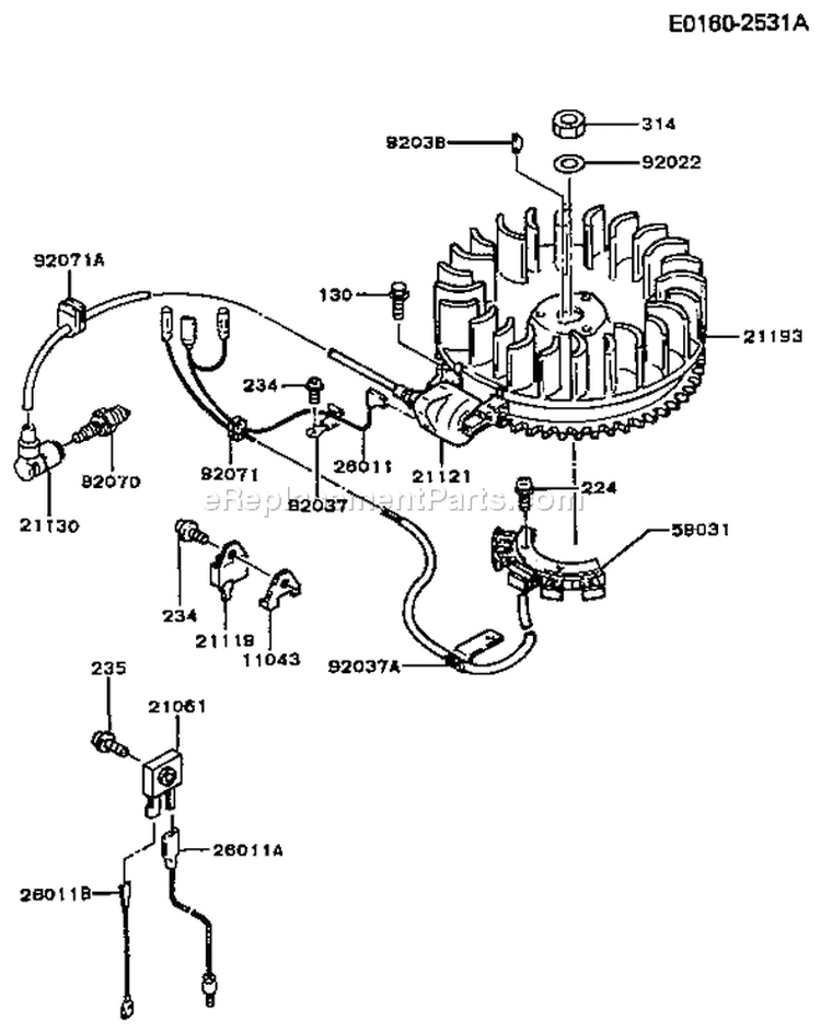 Page F Diagram and Parts List for FB460V-BS19  Kawasaki Engine