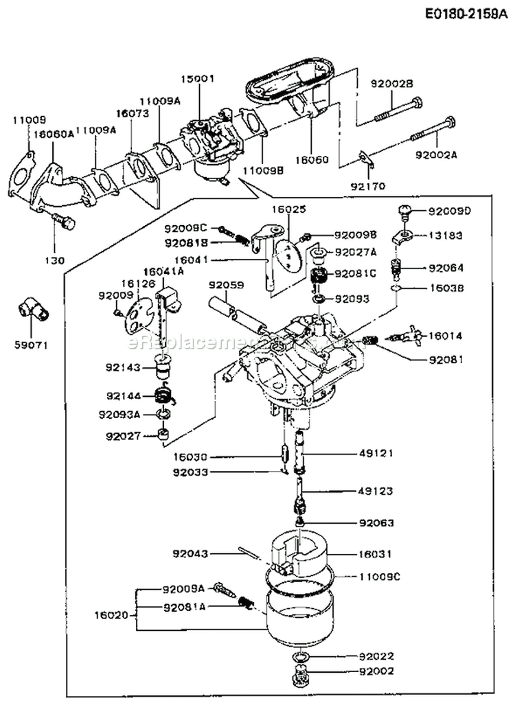 Page B Diagram and Parts List for FB460V-BS23  Kawasaki Engine