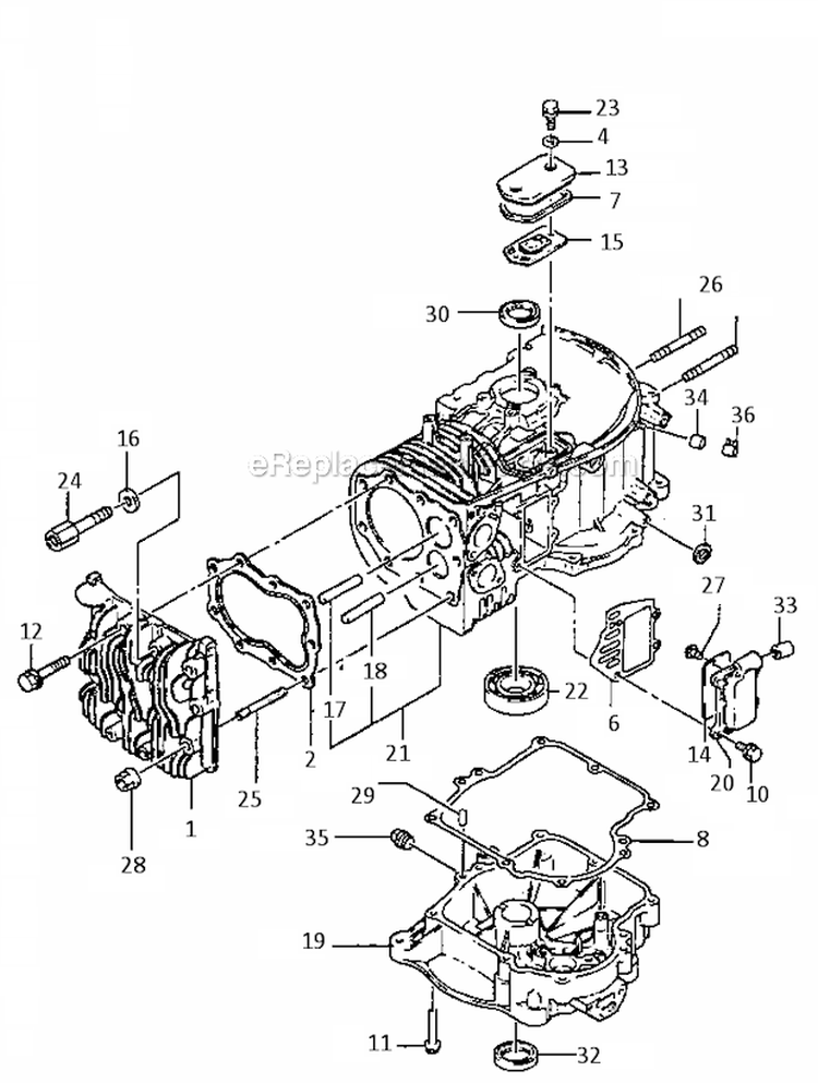 CylinderCrankcase Diagram and Parts List for FB460V-DS08  Kawasaki Engine