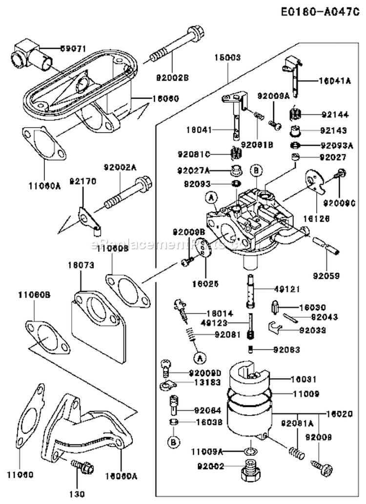 Page B Diagram and Parts List for FB460V ES33 Kawasaki Engine