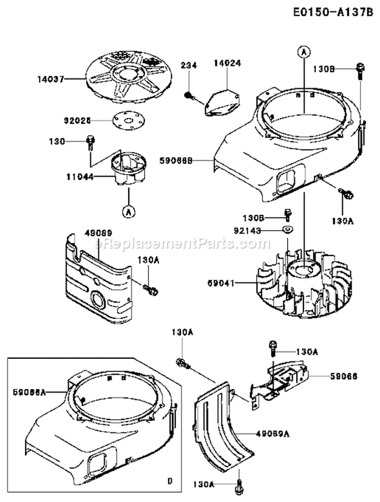 Page D Diagram and Parts List for FB460V ES36 Kawasaki Engine