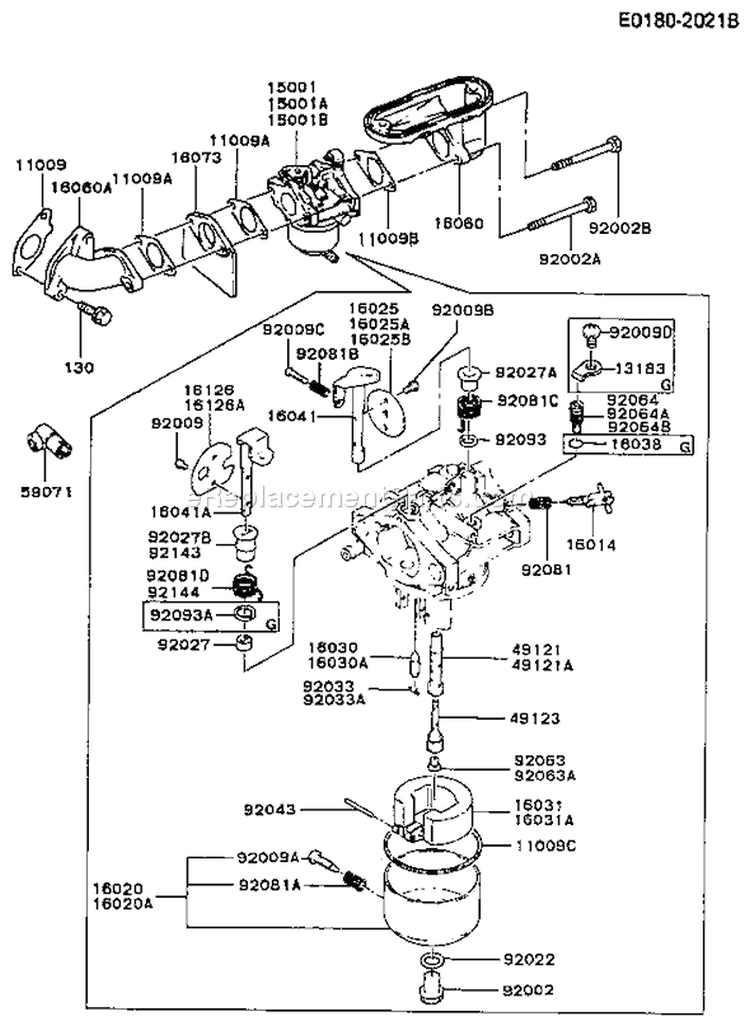 Page B Diagram and Parts List for FB460V-FS03  Kawasaki Engine