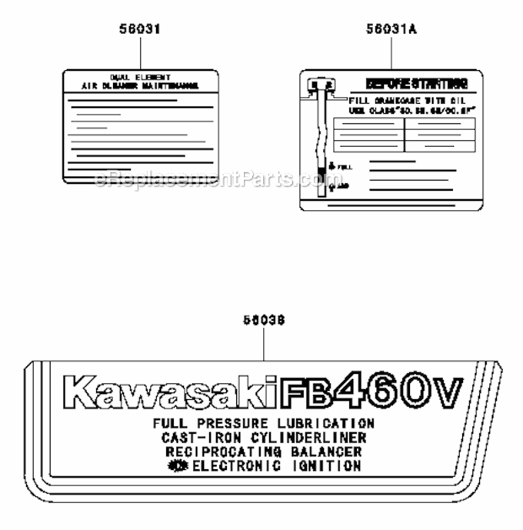 Label Diagram and Parts List for FB460V-HS01  Kawasaki Engine