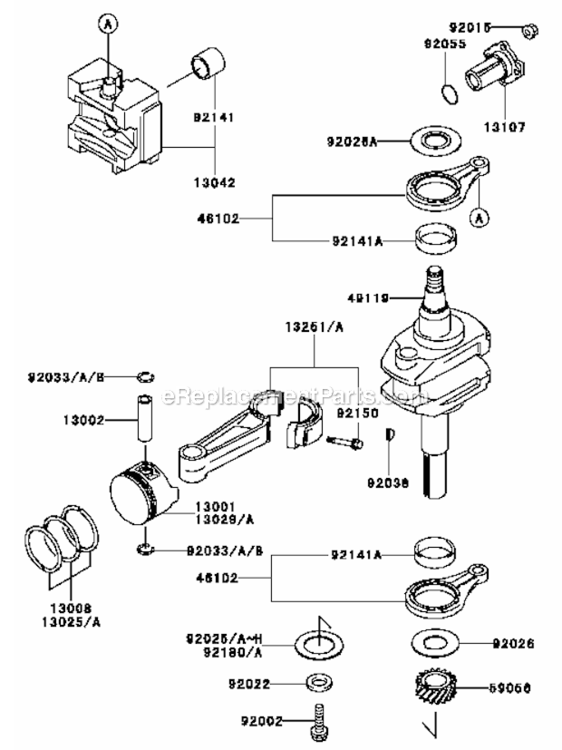 PistonCrankshaft Diagram and Parts List for FB460V-HS01  Kawasaki Engine