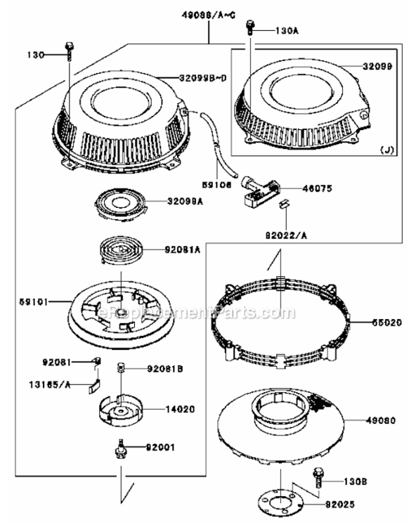 Starter Diagram and Parts List for FB460V-HS01  Kawasaki Engine