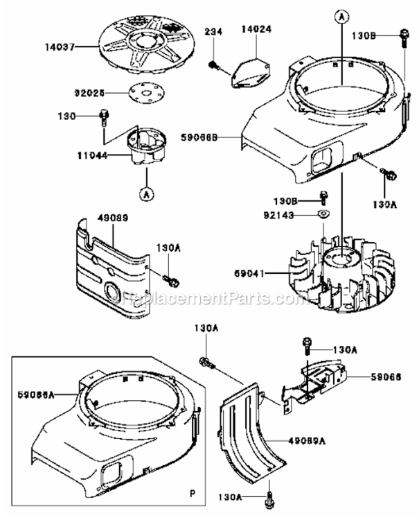 Cooling-Equipment Diagram and Parts List for FB460V-HS01  Kawasaki Engine