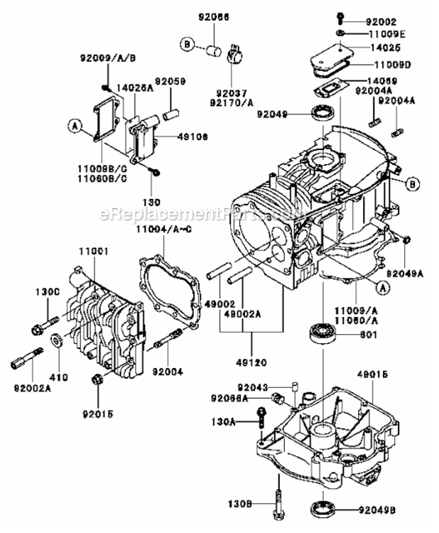 CylinderCrankcase Diagram and Parts List for FB460V-HS01  Kawasaki Engine