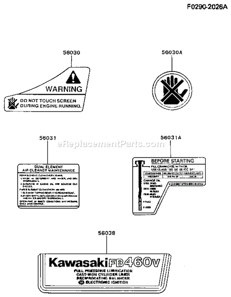 Page G Diagram and Parts List for FB460V-CS16  Kawasaki Engine