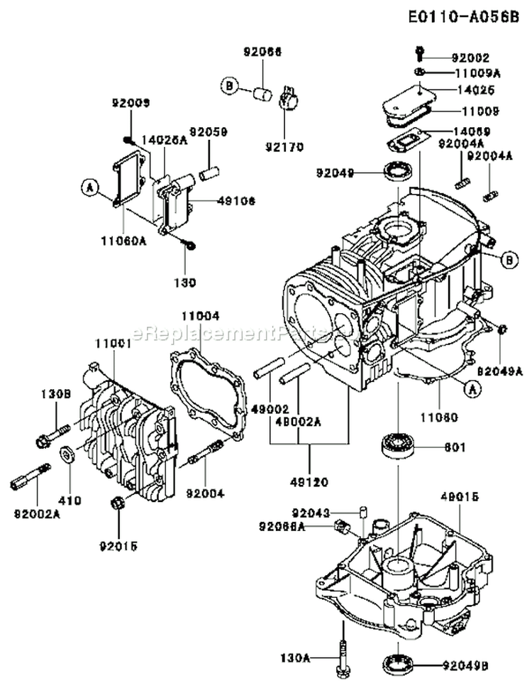 Page E Diagram and Parts List for FB460V HS14 Kawasaki Engine
