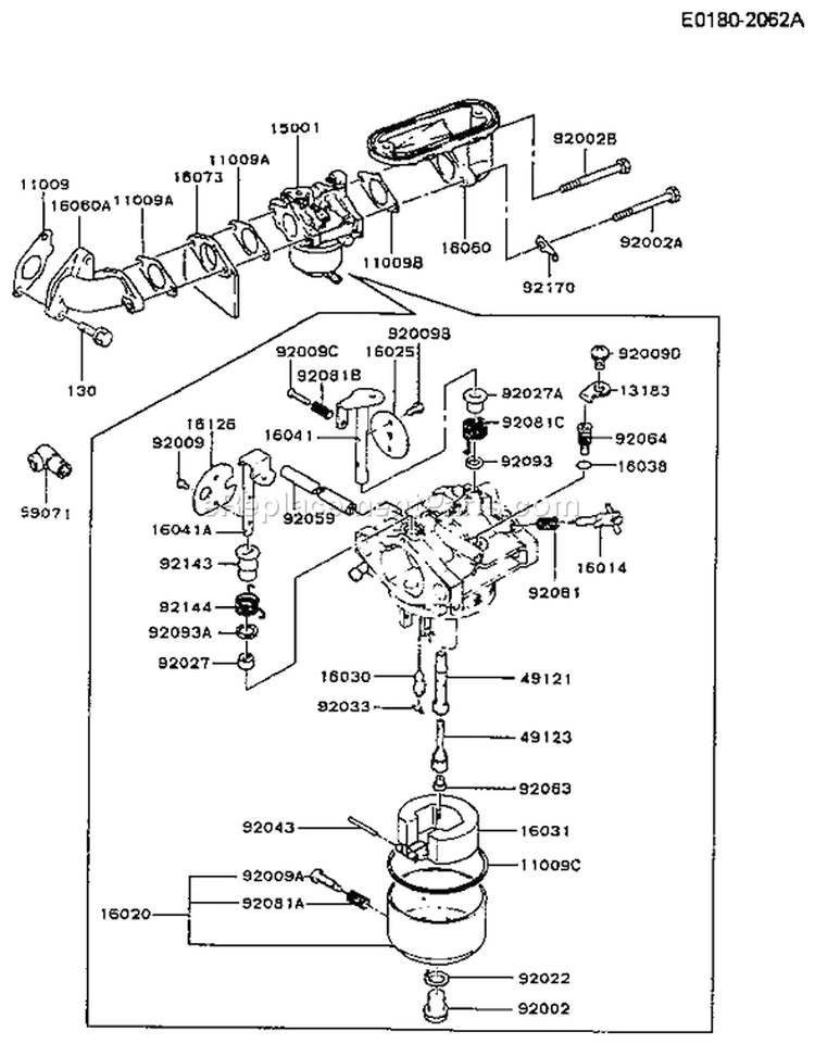 Page B Diagram and Parts List for FB460V-CS16  Kawasaki Engine