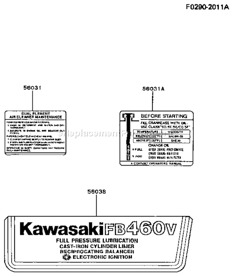 Page G Diagram and Parts List for FB460V-CS20  Kawasaki Engine