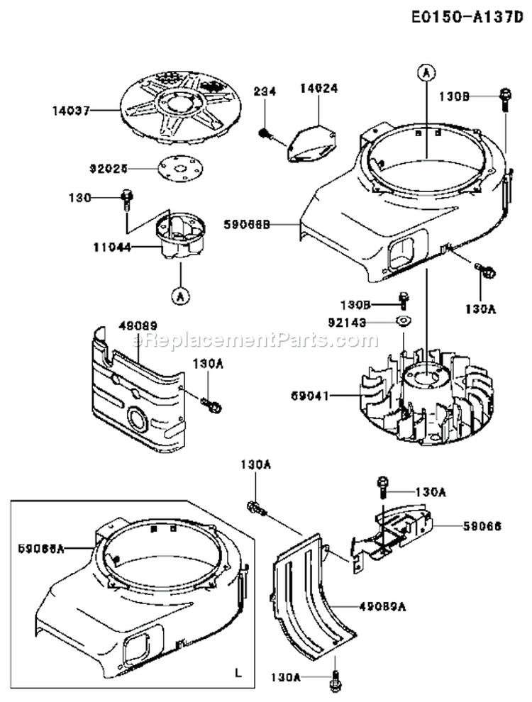 Page D Diagram and Parts List for FB460V LS14 Kawasaki Engine