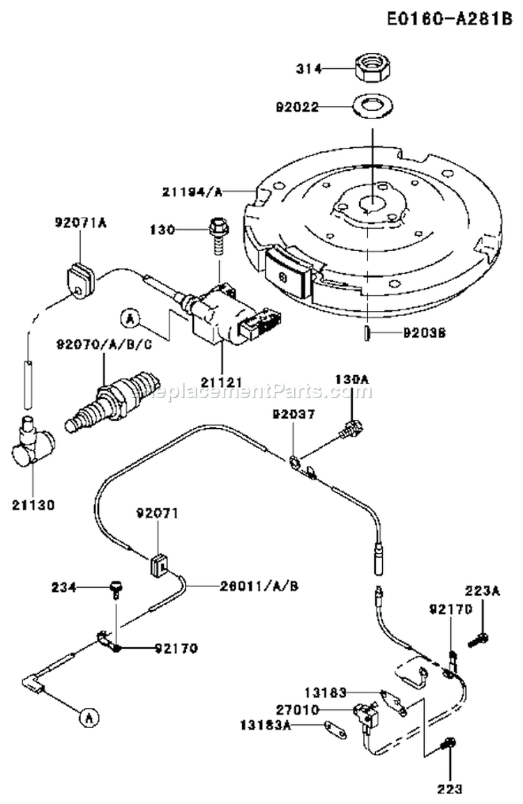 Page F Diagram and Parts List for FB460V LS14 Kawasaki Engine