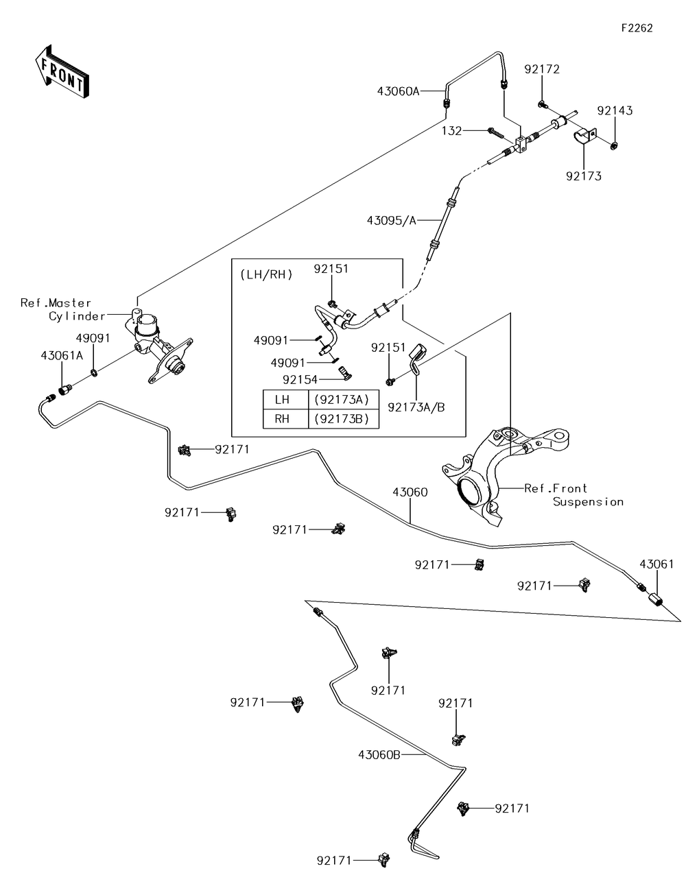 Brake Piping Diagram and Parts List for KRF800GJF 2018 Kawasaki Lawn Tractor Accessories