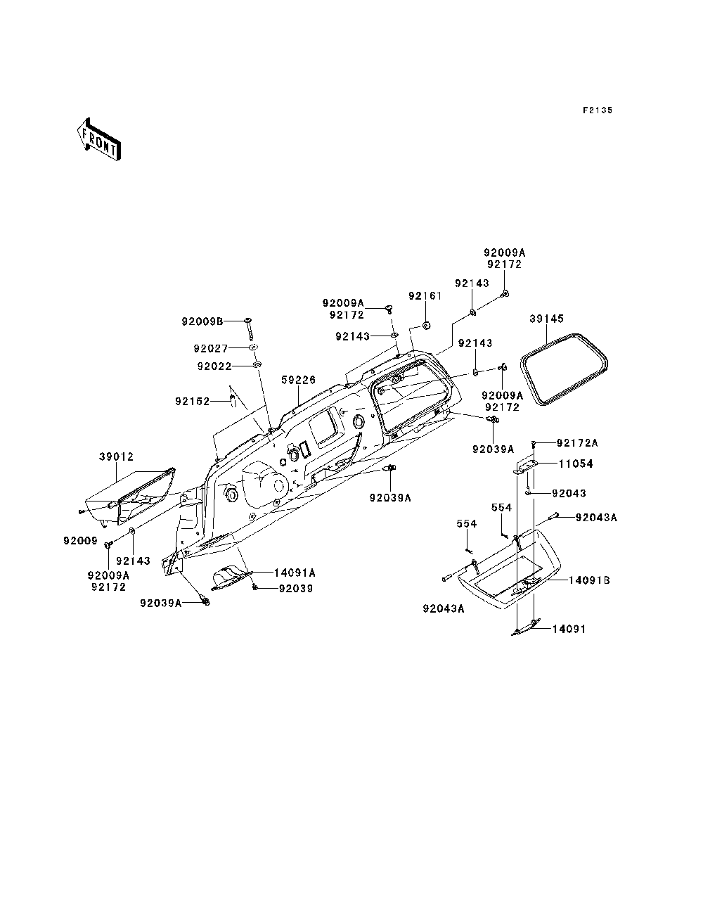 Front Box Diagram and Parts List for KRF750NCS 2012 Kawasaki Lawn Tractor Accessories