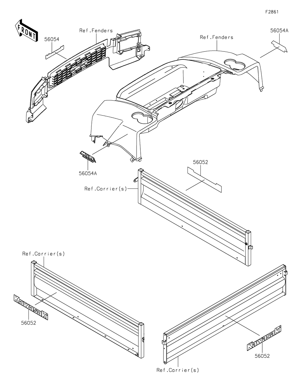 Decals Diagram and Parts List for KAF620PMFNN 2021 Kawasaki Lawn Tractor Accessories