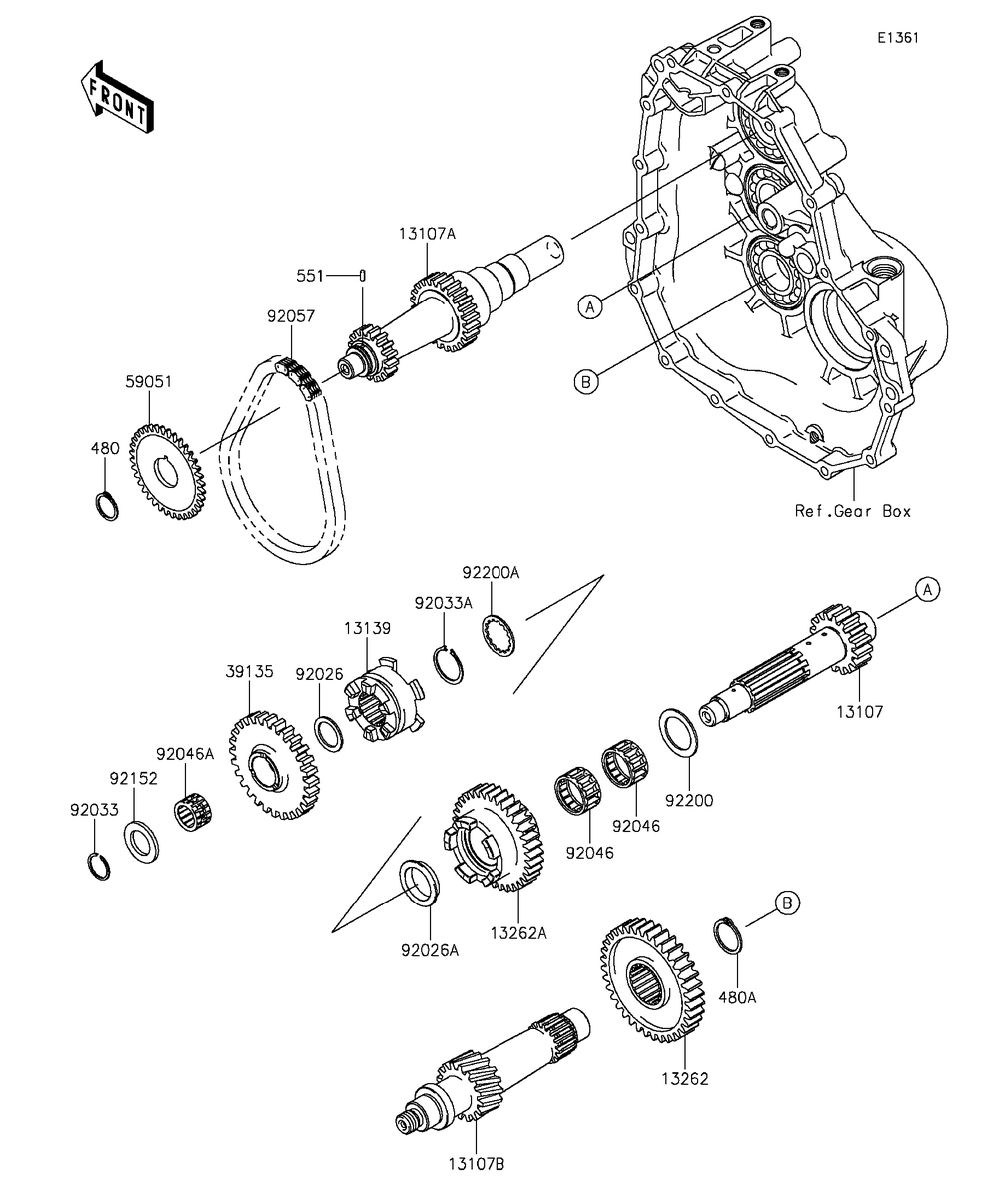 Transmission Diagram and Parts List for KAF400BGF 2016 Kawasaki Lawn Tractor Accessories