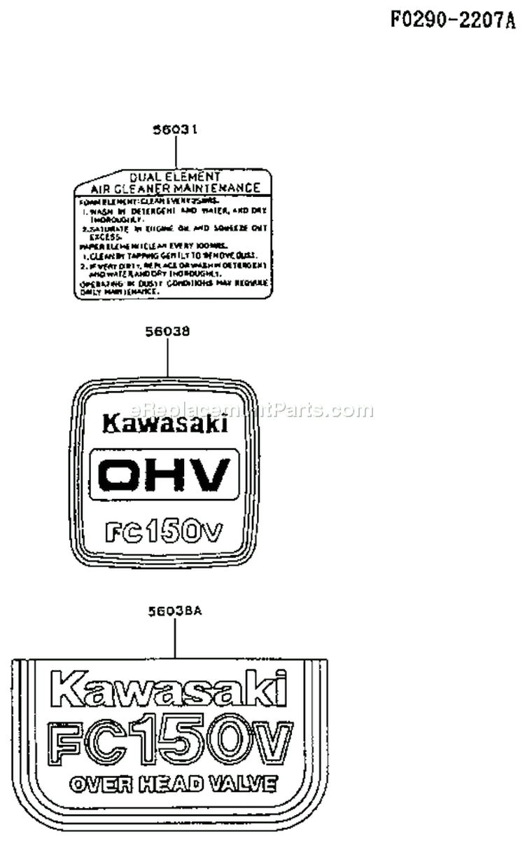 Page H Diagram and Parts List for FC150V AS03 Kawasaki Engine
