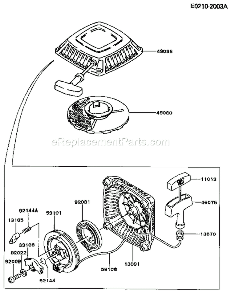 Page K Diagram and Parts List for FC150V BS50 Kawasaki Engine