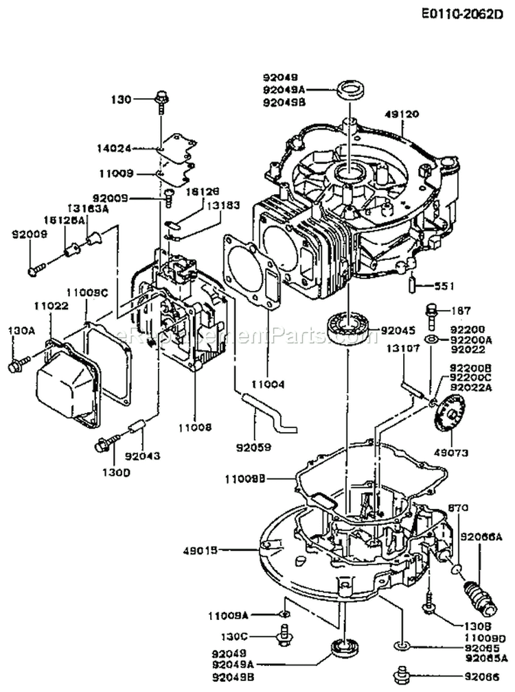Page E Diagram and Parts List for FC150V BS50 Kawasaki Engine