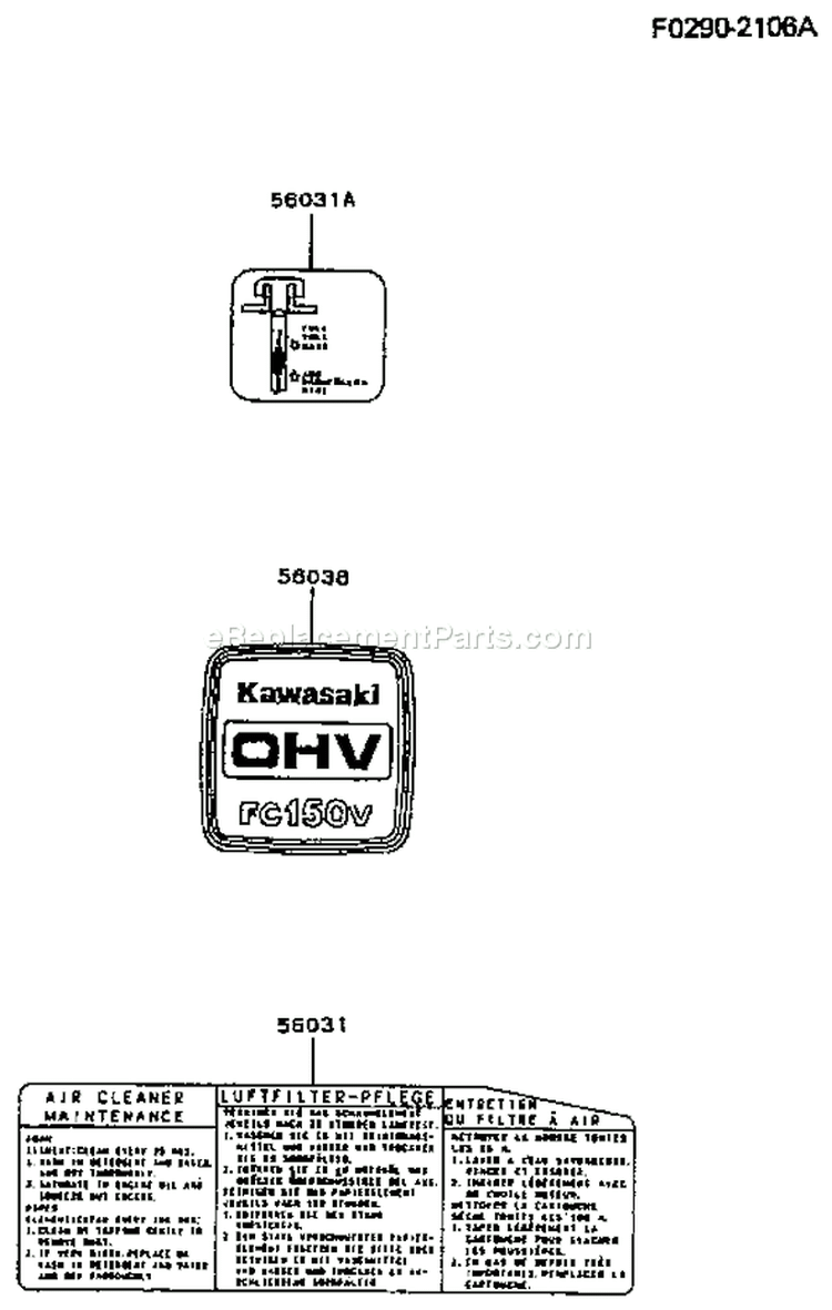 Page H Diagram and Parts List for FC150V EA00 Kawasaki Engine