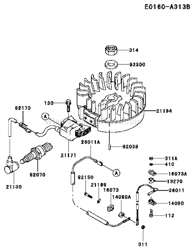 Page G Diagram and Parts List for FC150V ES29 Kawasaki Engine