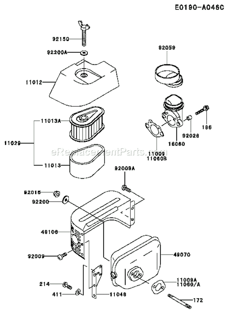Page A Diagram and Parts List for FC150V ES58 Kawasaki Engine