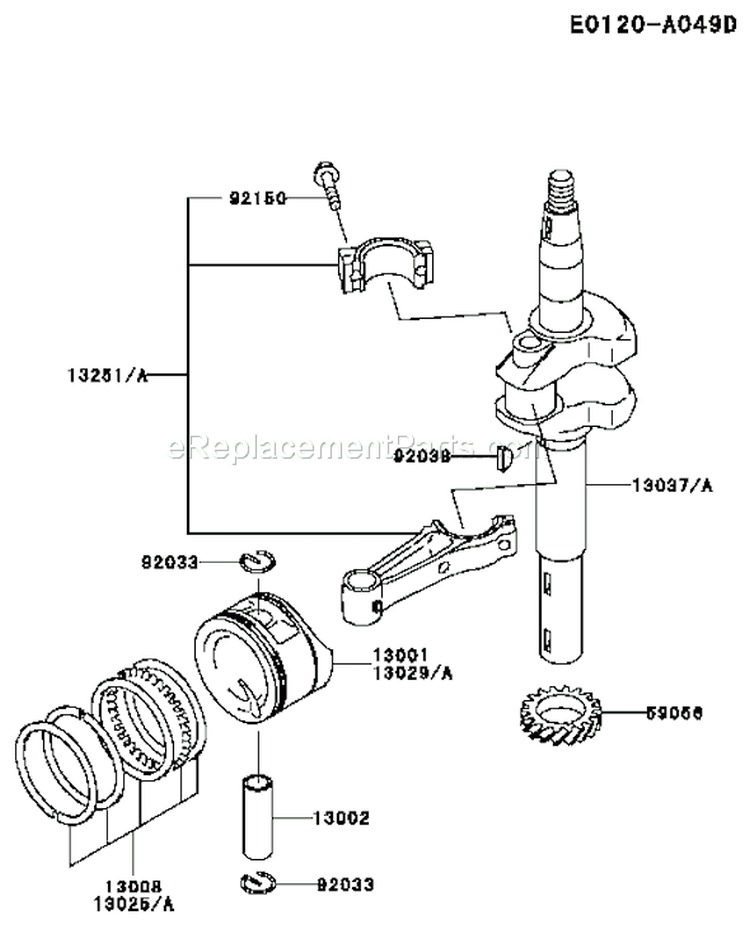 Page K Diagram and Parts List for FC150V ES58 Kawasaki Engine
