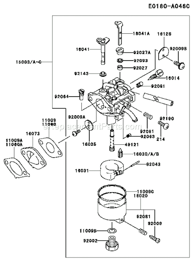 Page C Diagram and Parts List for FC150V ES58 Kawasaki Engine