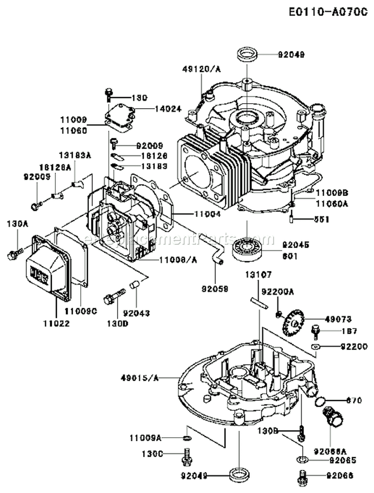 Page F Diagram and Parts List for FC150V ES58 Kawasaki Engine