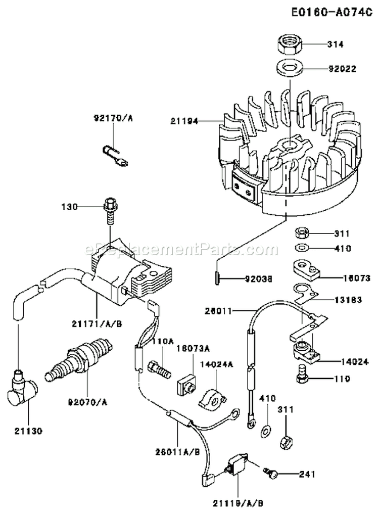 Page G Diagram and Parts List for FC150V ES58 Kawasaki Engine