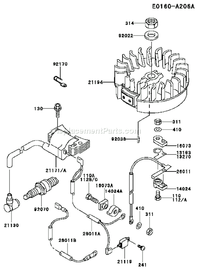 Page G Diagram and Parts List for FC150V ES14 Kawasaki Engine