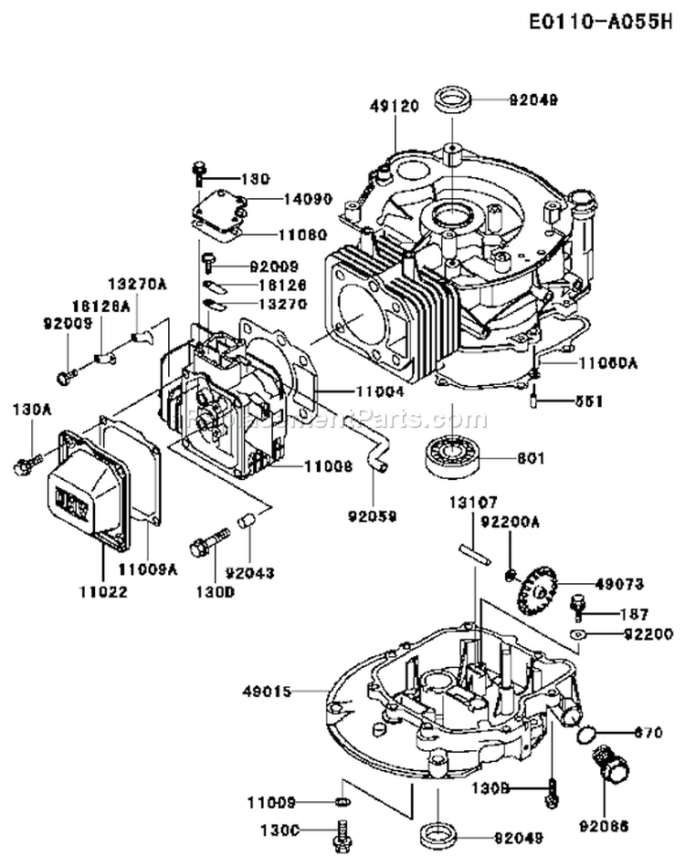 Page E Diagram and Parts List for FC150V ES19 Kawasaki Engine
