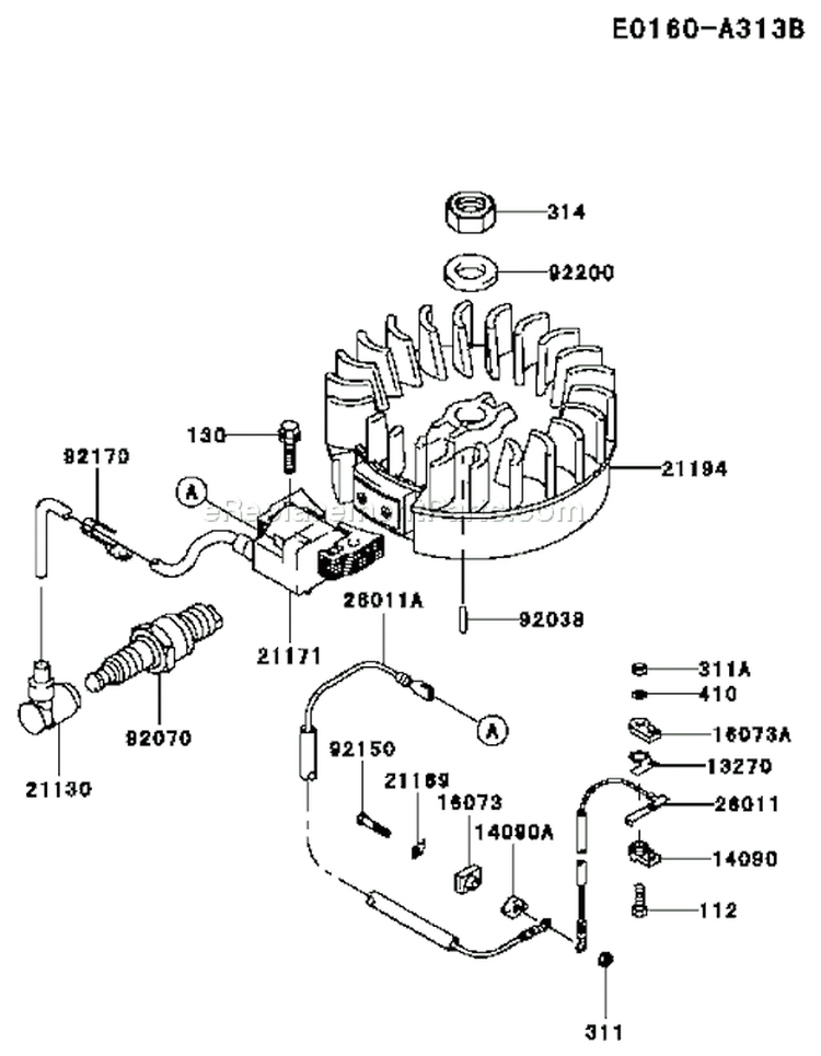Page G Diagram and Parts List for FC150V ES21 Kawasaki Engine
