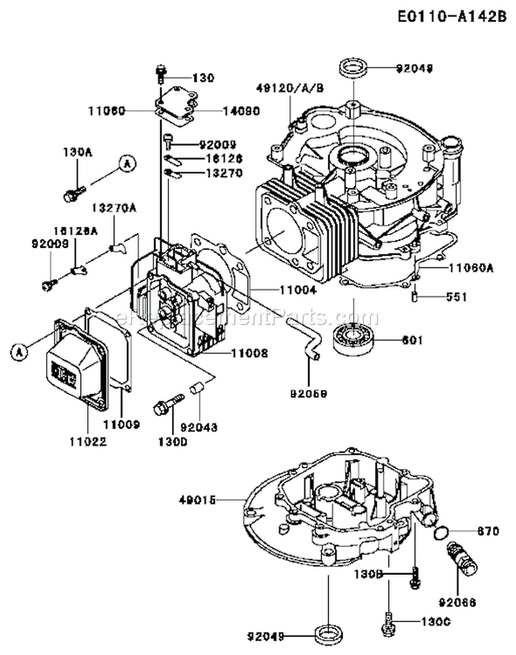 Page E Diagram and Parts List for FC150V FS30 Kawasaki Engine
