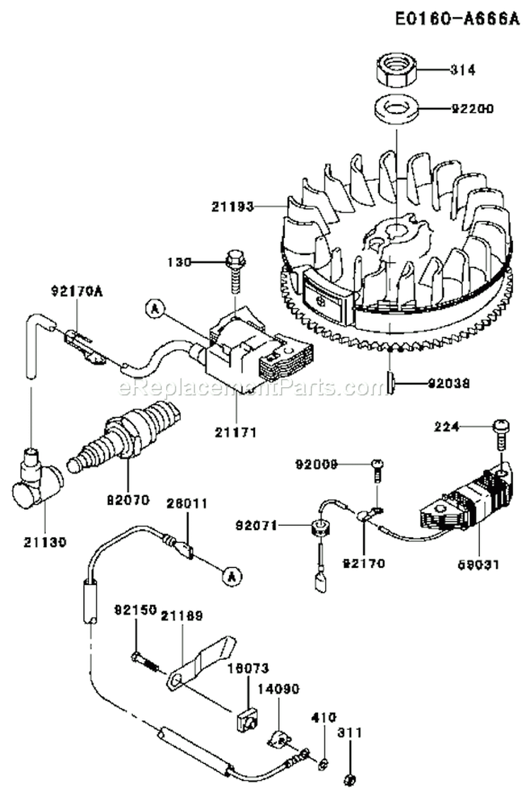 Page F Diagram and Parts List for FC150V ES31 Kawasaki Engine