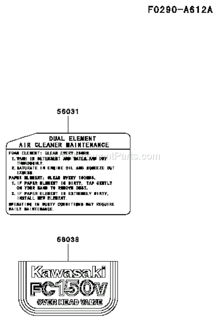 Page H Diagram and Parts List for FC150V ES31 Kawasaki Engine