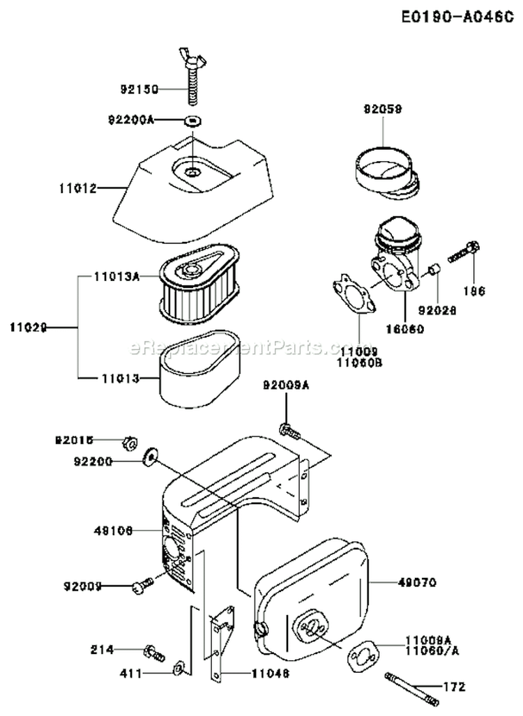 Page A Diagram and Parts List for FC150V FS58 Kawasaki Engine