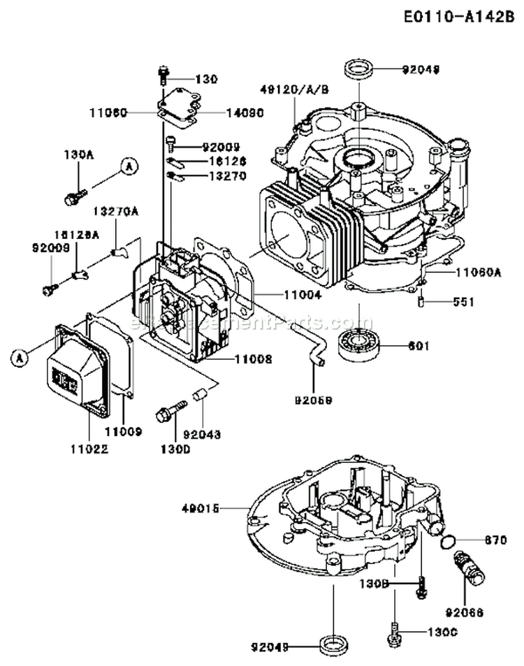Page E Diagram and Parts List for FC150V ES26 Kawasaki Engine