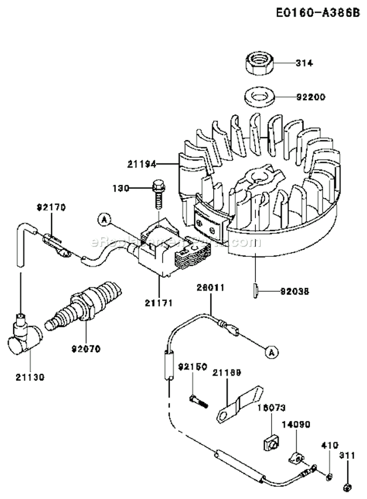 Page F Diagram and Parts List for FC150V FS25 Kawasaki Engine