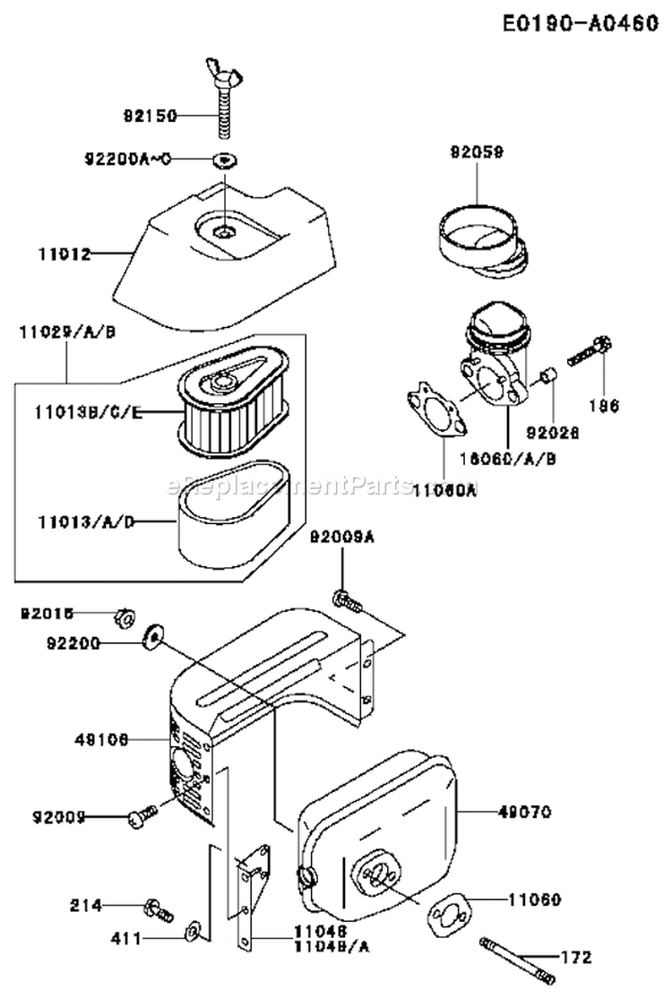 Page A Diagram and Parts List for FC150V HS10 Kawasaki Engine